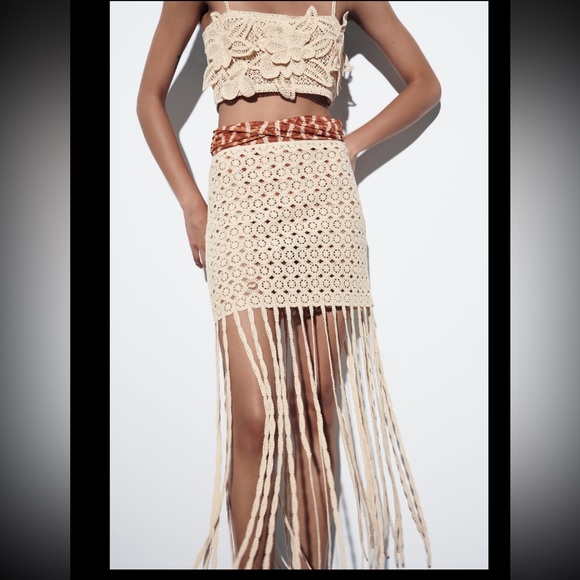 ZARA FRINGED CROCHET SKIRT - Picture 2 of 7